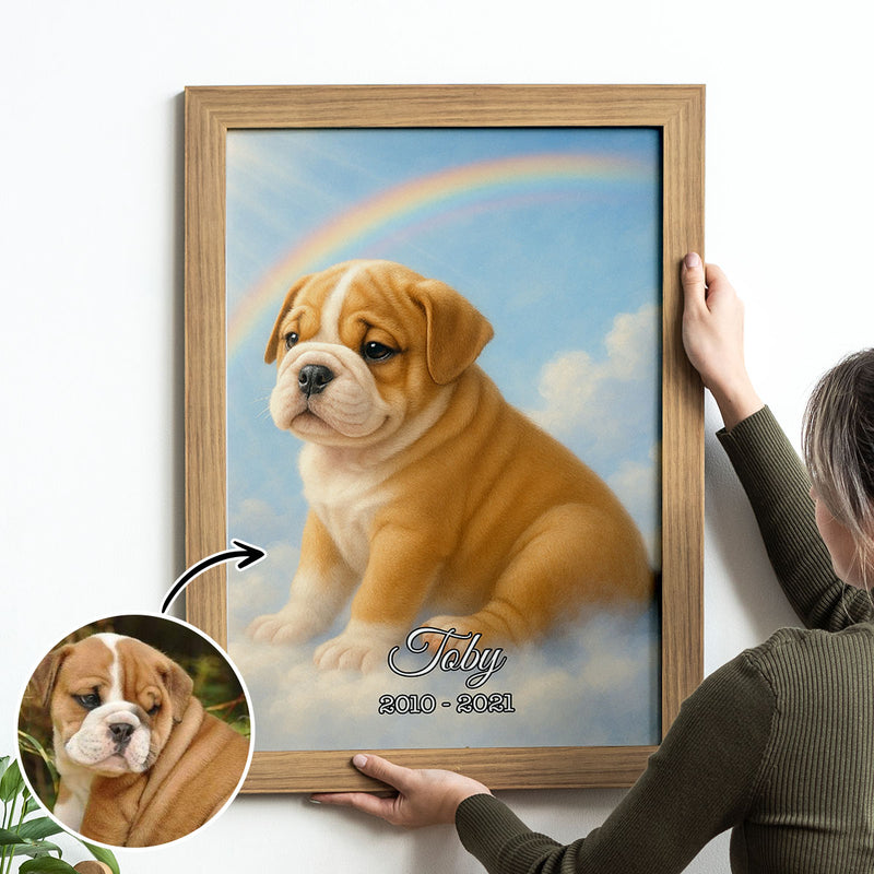Custom Memorial Pet Portrait For Bereavement Gift Personalized Poster, Rainbow Bridge Artwork, Sympathy Gift for Dog Cat Lovers