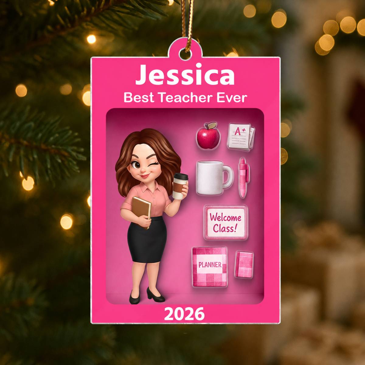 Pretty Teacher In Toy Box 3D Effect - Personalized Acrylic Ornament -Special Christmas Gift For Teacher For Co-workers