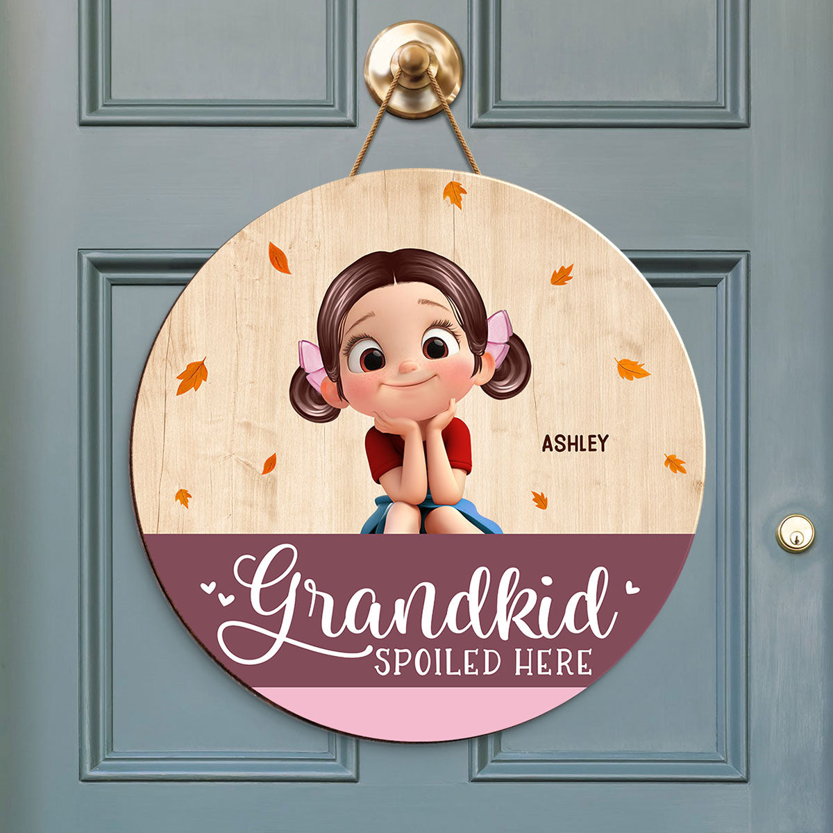 Grandkids Spoiled Here Personalized Wooden Door Sign, Fall Decor for Grandma