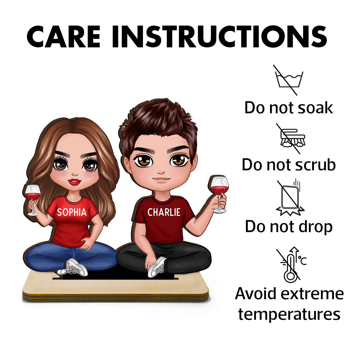 Doll Couple Sitting Home Decor Gift For Him Gift For Her Personalized Standing Wooden Plaque