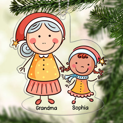 Christmas Stick Grandma And Grandkid Gift For Granddaughter Grandson Personalized Acrylic Ornament