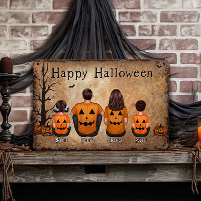 Halloween Family Sitting Personalized Metal Sign, Halloween Decoration