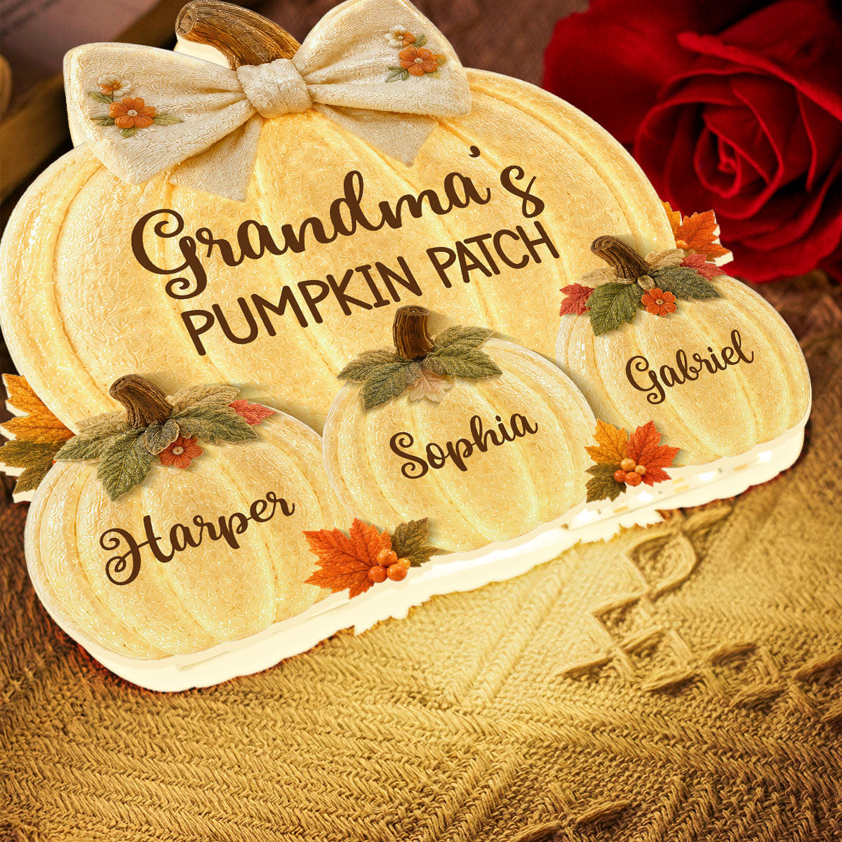 Grandma's Pumpkin Patch Glowing 2D Flat Printed - Personalized Light Box - Fall Season Decor For Grandma