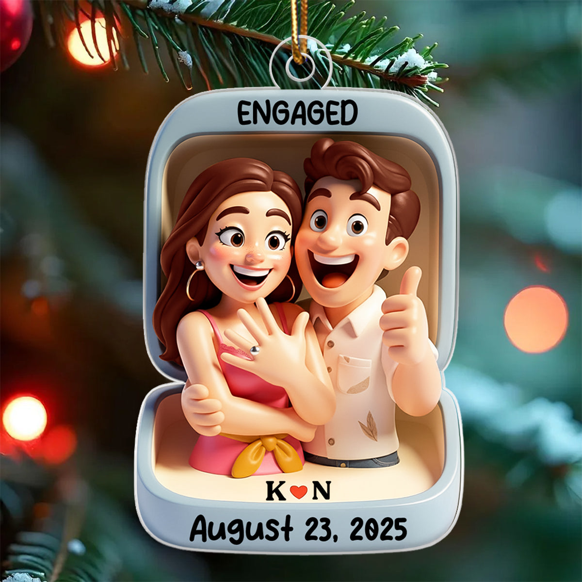 First Christmas Engaged - Personalized Acrylic Ornament, Custom Name Proposal Keepsake, Engagement Gift