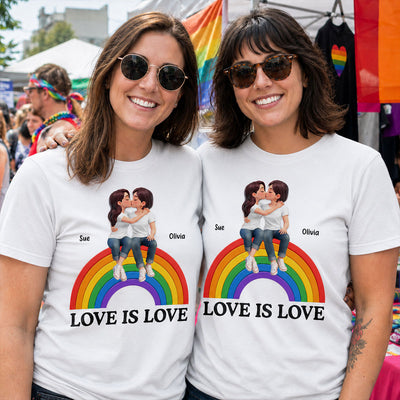 LGBT+ Couple Love Is Love - Personalized Shirt - Matching Shirts For Couple, Happy Pride Month