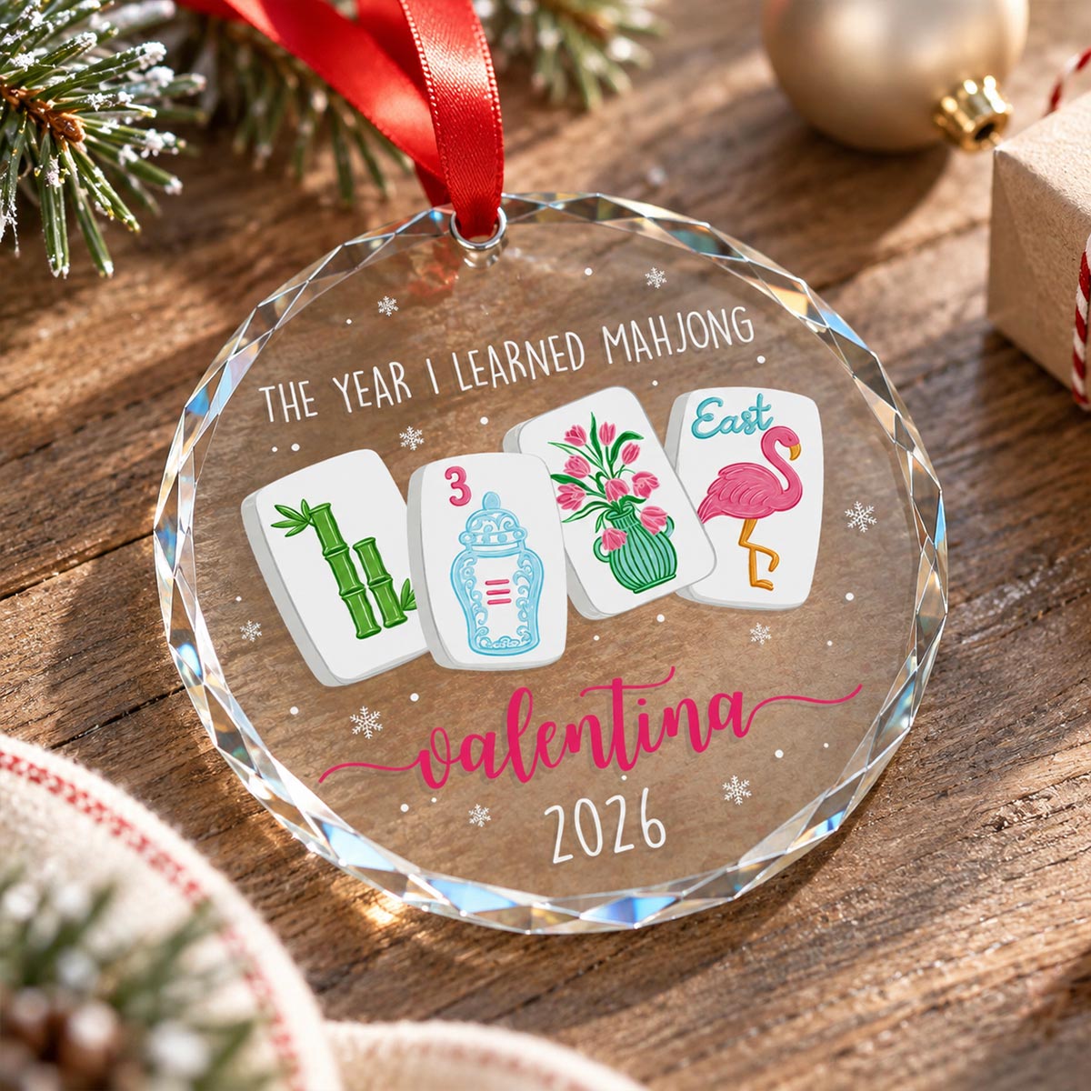 The Year I Learned Mahjong - Personalized Glass Ornament - Funny Mahjong Group Gift, Christmas Gift For Mahjong Club 2026