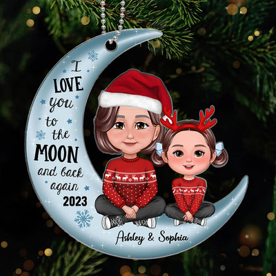 Cute Grandma Grandkid Crossed Legs On Moon Gift For Grandson Granddaughter Personalized Acrylic Ornament