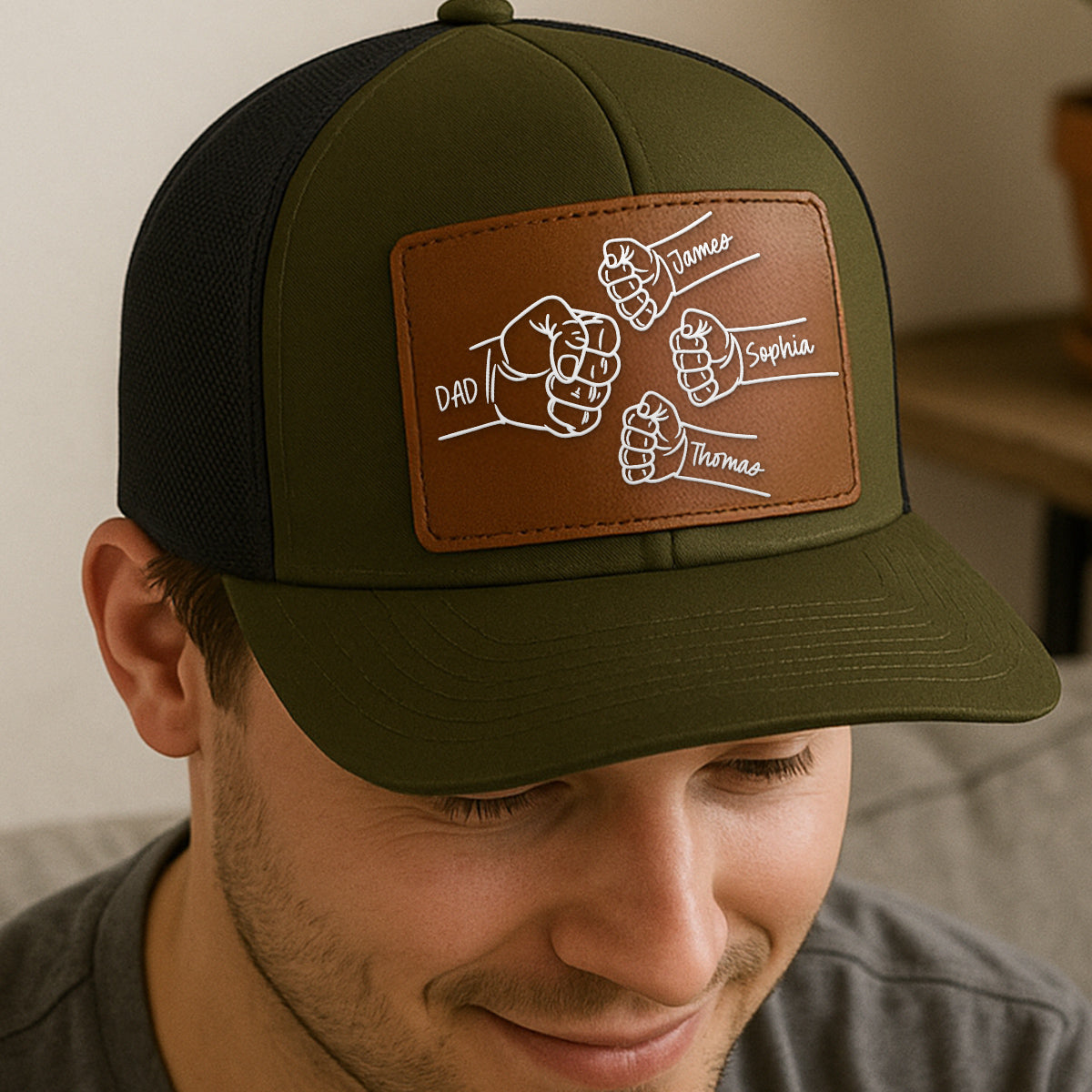 Dad Fist Bump Outline Personalized Leather Patch Hat