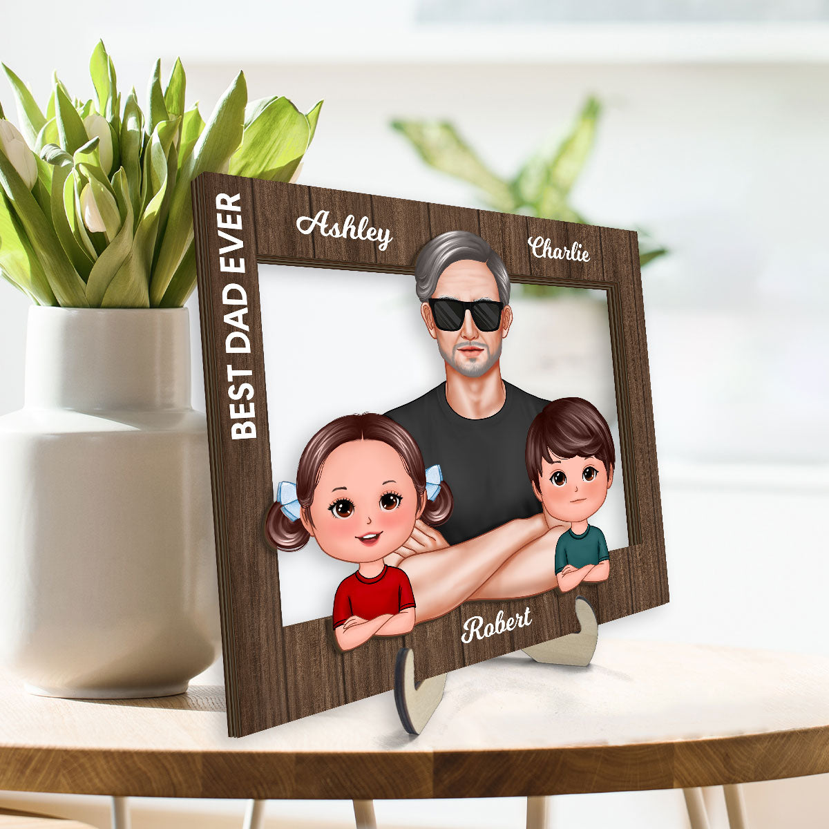 Real Man Dad Grandpa And Kids Frame Personalized 2-Layer Wooden Plaque, Father's Day Special Gift for Dad, Grandpa, Husband