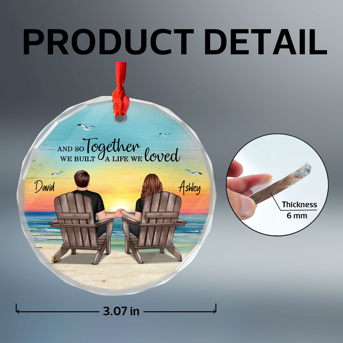 Couple Sitting Eternal Sunset Beach Personalized Circle Glass Ornament, Heartfelt Christmas Gift For Girlfriend, For Wife