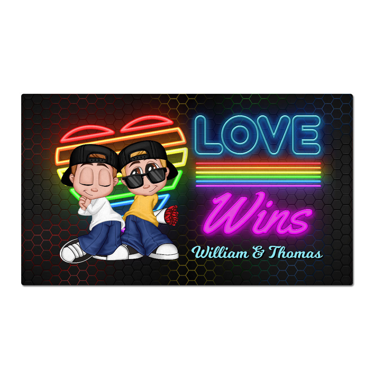 Home Sweet Home Love Wins Y2K Couple Neon Theme Personalized Doormat