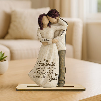 You Are My Happy Place 3D Effect Couple Personalized Standing Wooden Plaque, Gift For Him, Gift For Her