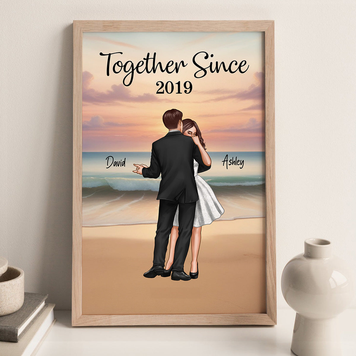 Romantic Dancing Couple On Eternal Sunset Beach Landscape Personalized Poster