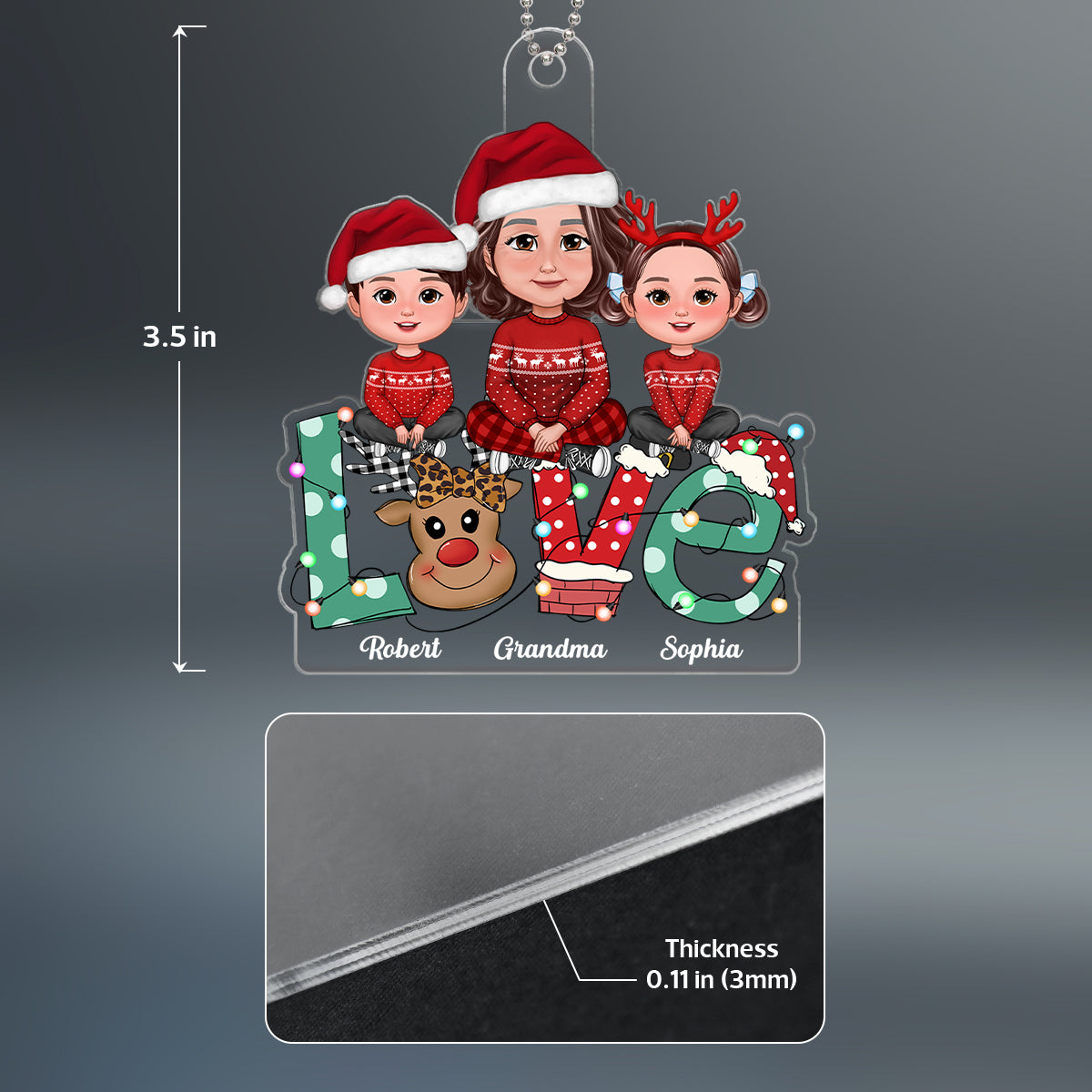 Grandma Grandkids Crossed Legs Sitting On Christmas LOVE Personalized Acrylic Ornament