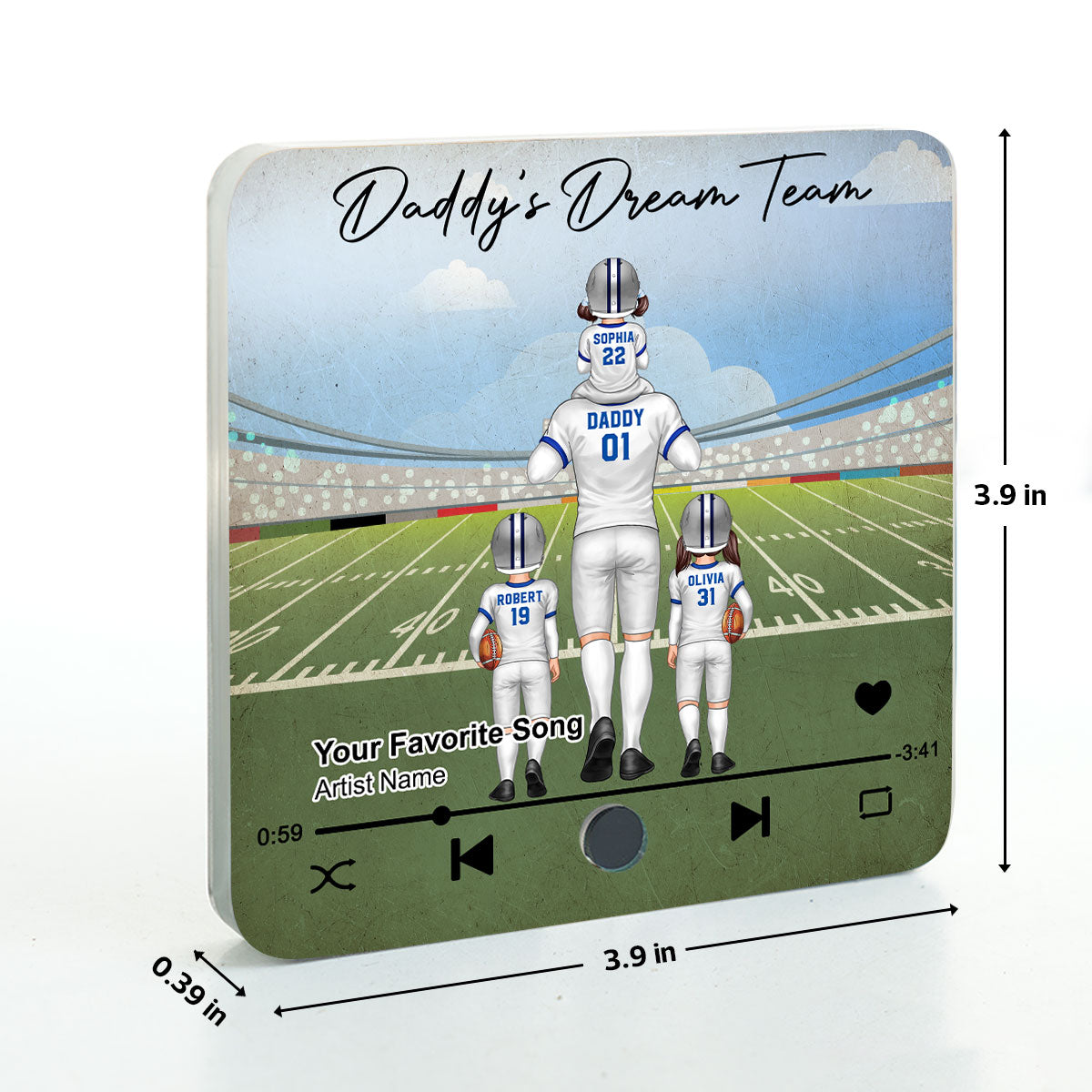 American Football Dad Dream Team Personalized Music Fridge Magnet, Birthday Father's Day Gift For Dad, For Grandpa, For Husband