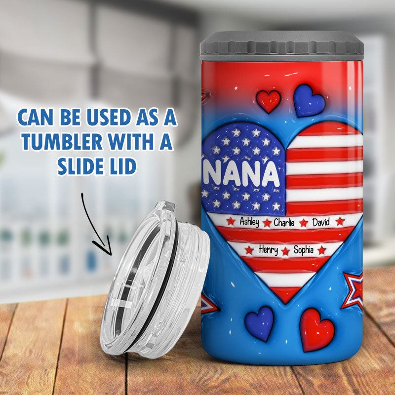 Grandma Mom Dad Grandpa Nation Flag 3D Inflated Effect Printed Personalized 4 In 1 Can Cooler