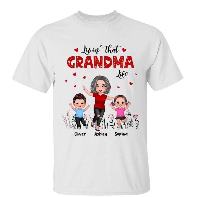 Happy Doll Grandma & Grandkids Livin‘ That Grandma Life Personalized Shirt