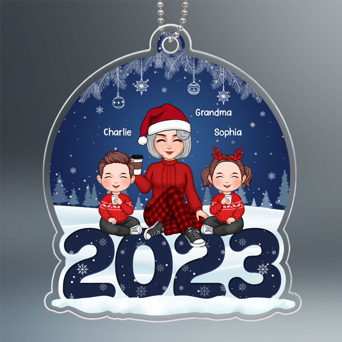 Grandma Grandkids Sitting On 2023 Night Background Personalized Acrylic Ornament