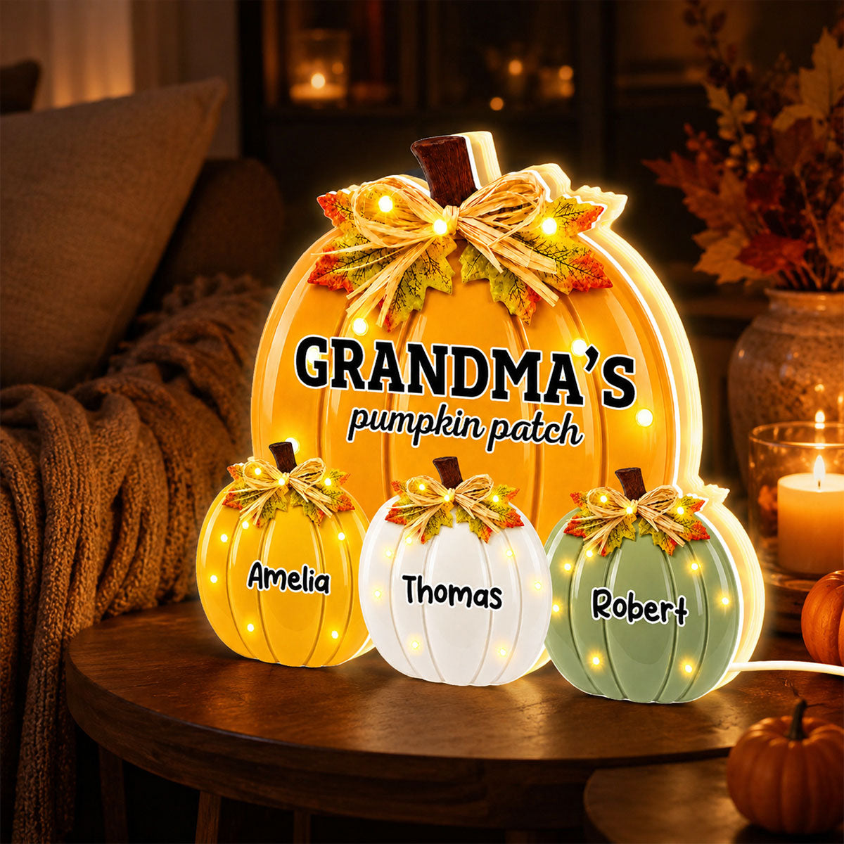 Retro Vintage Grandma Pumpkin Patch - Personalized Light Box - Fall Decor For Grandma