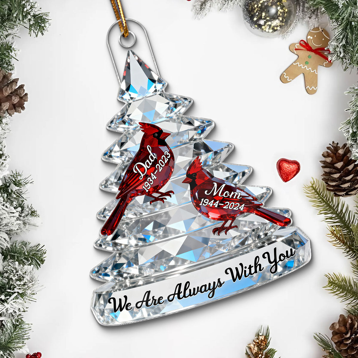 3D Effect Memorial Tree Cardinals - Personalized Acrylic Car Hanger - Remembrance Gift, Sympathy Gift For Whole Family, Extended Family