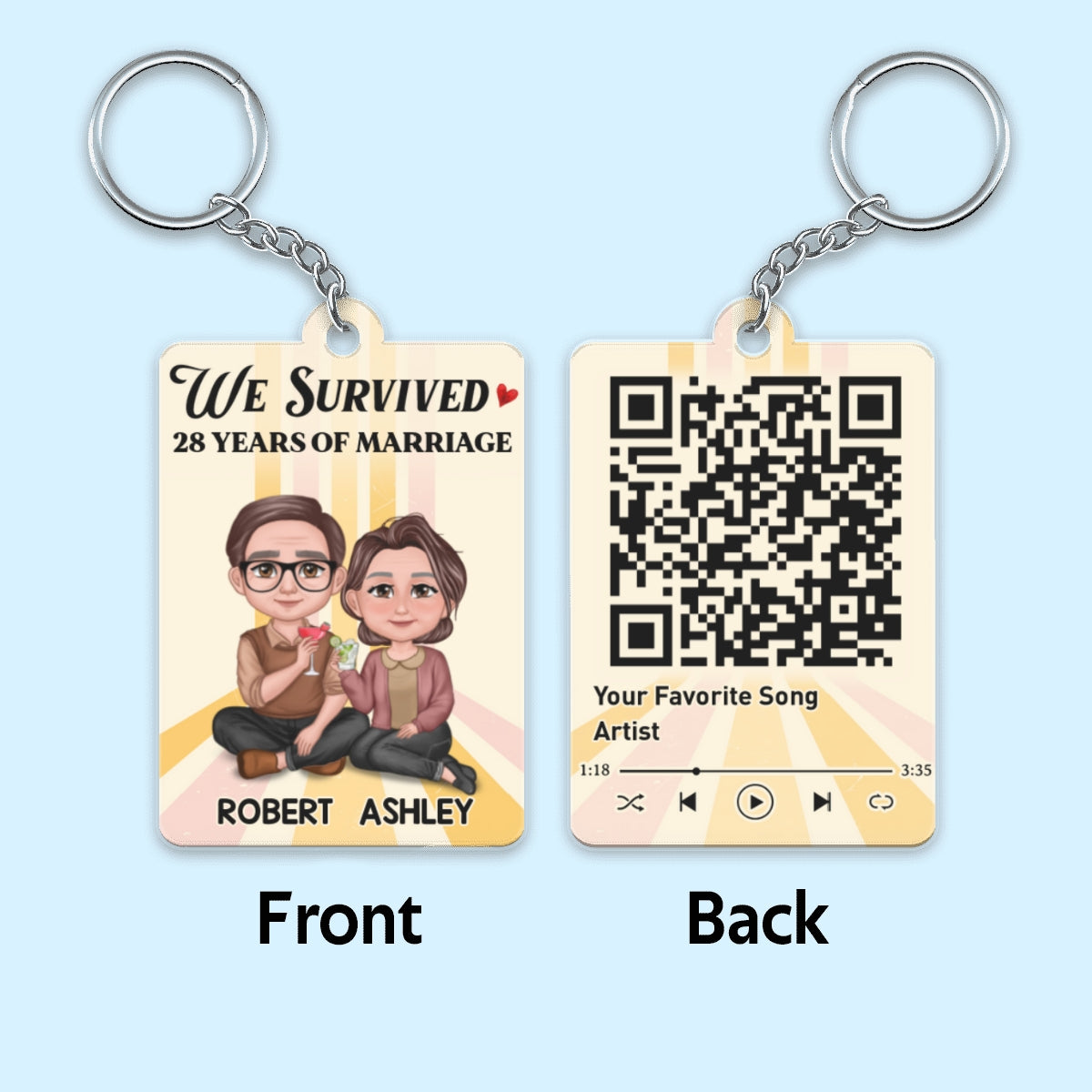 Survived Many Years Of Marriage Old Couple Anniversary Favorite Song QR Code Personalized Acrylic Keychain
