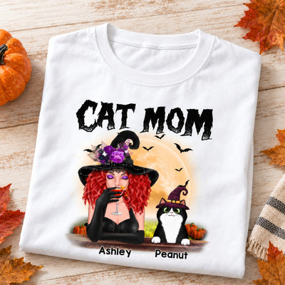 Halloween Witch Cat Mom Personalized Shirt