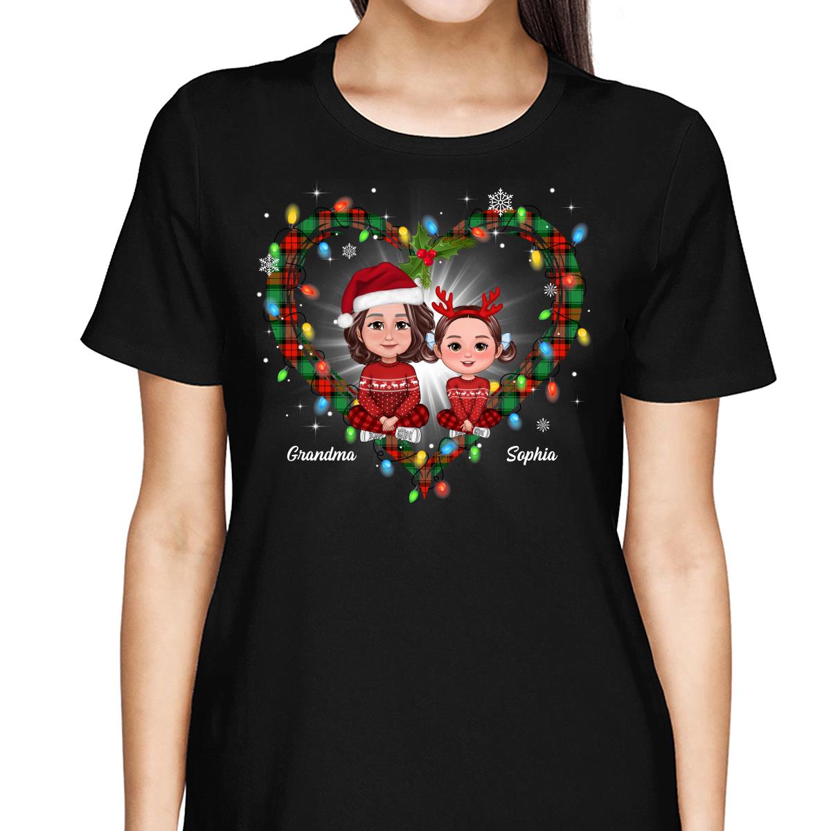 Grandma Grandkids Crossed Legs Heart Christmas Pattern Personalized Shirt