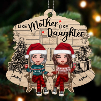 Mother Daughter Front Porch Christmas Personalized Wooden Ornament