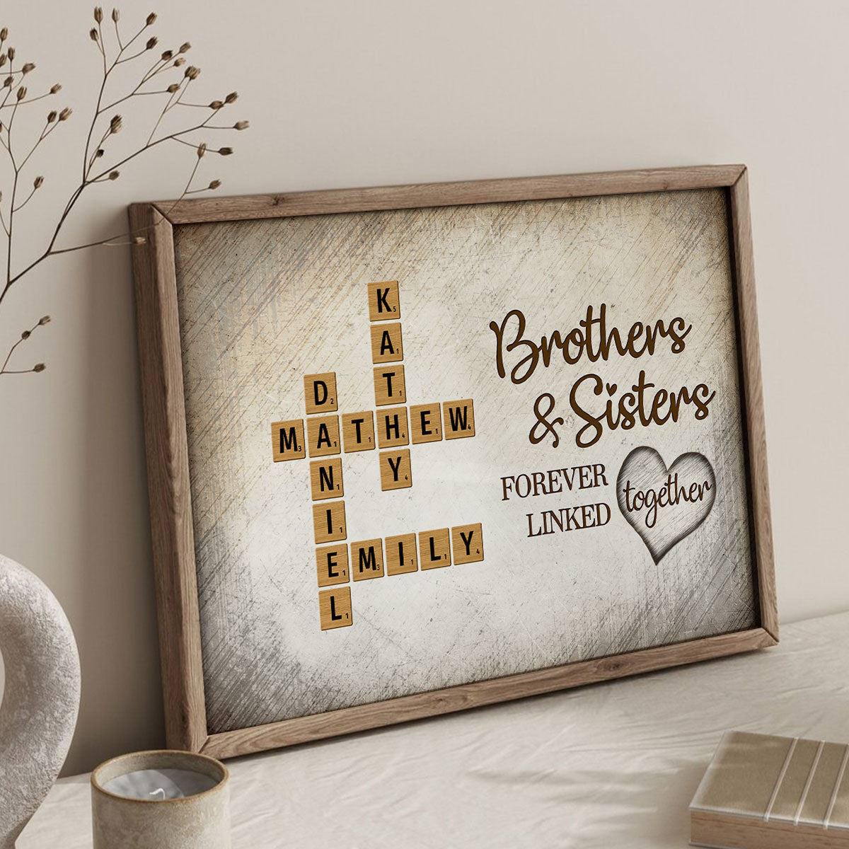 The Love Between Brothers & Sisters Knows No Distance Crossword Puzzle Art, Personalized Poster