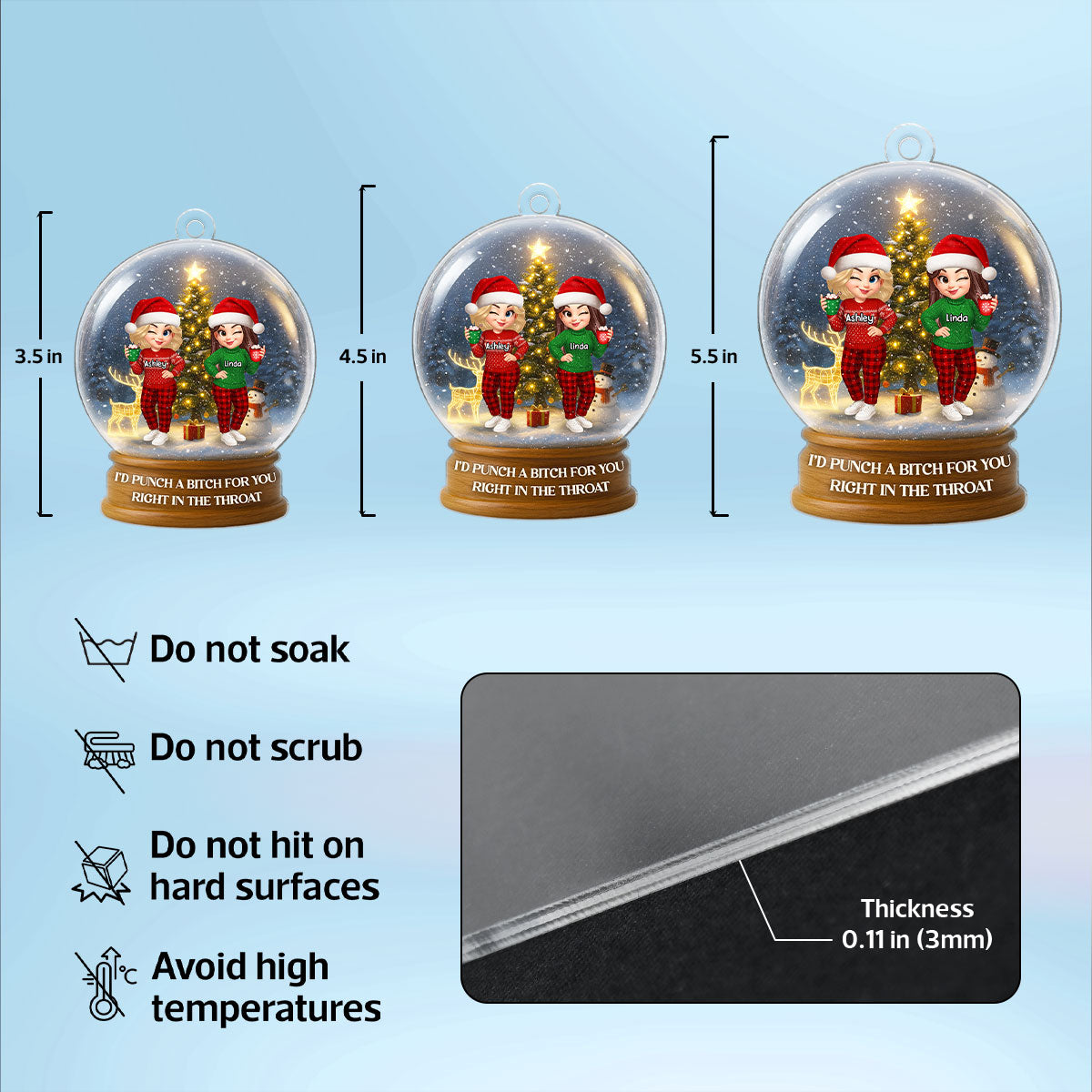 Christmas Besties Sisters In Crystal Snow Globe 3D Effect Personalized Acrylic Ornament