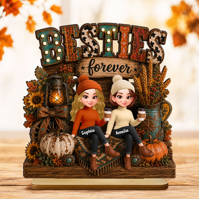 Western Fall Vibe Besties Forever - Personalized 2-Layered Wooden Plaque - Cozy Fall Decor for Best Friends