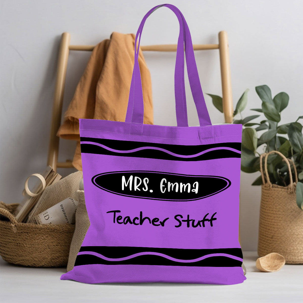 Teacher Crayon Personalized Tote Bag, Back To School Gift For Teacher