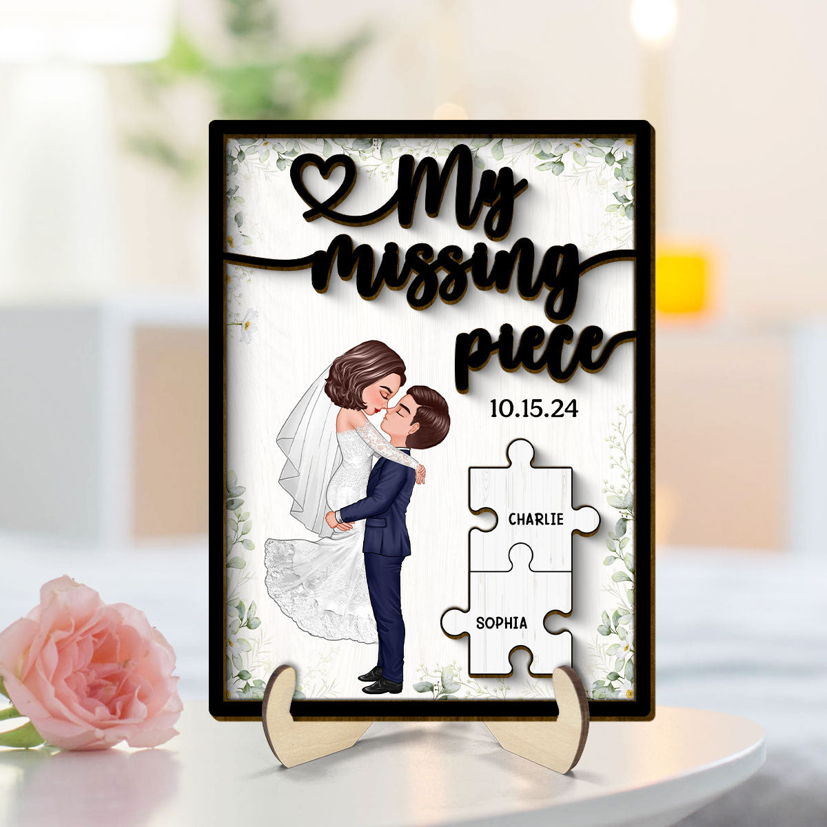 Couple Groom Bride My Missing Piece Personalized 2-Layered Wooden Plaque, Perfect Valentine's Home Decor,  Gift For Him, For Her, Wedding Gift, Anniversary Gift