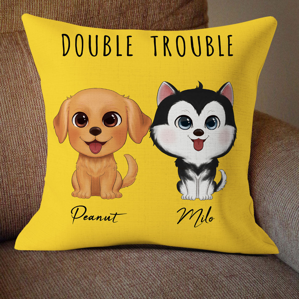 Watercolor Cute Dogs Double Trouble Personalized Pillow