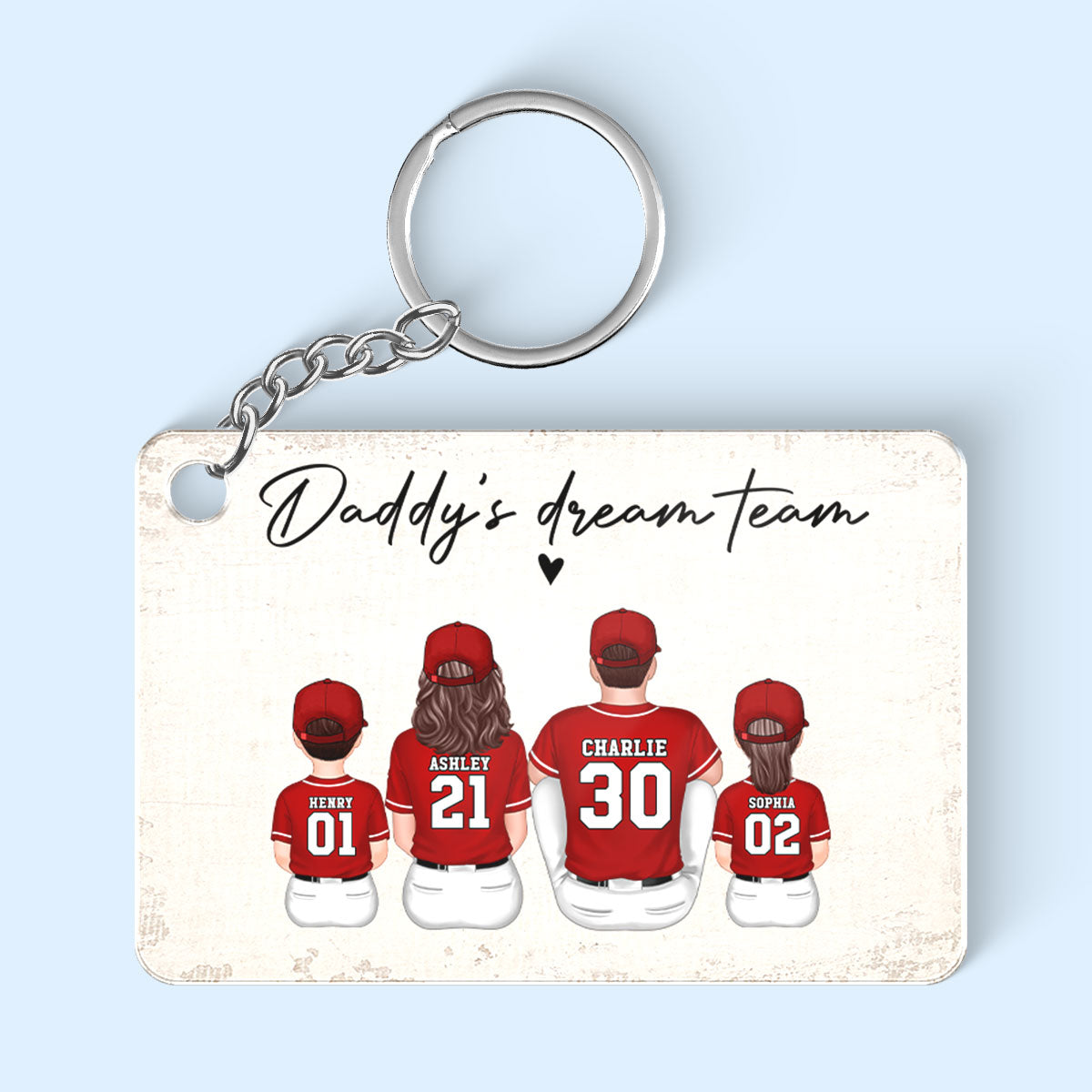 Daddy's Team Baseball Family Sitting Personalized Acrylic Keychain, Father's Day Gift For Dad, Grandpa, Husband