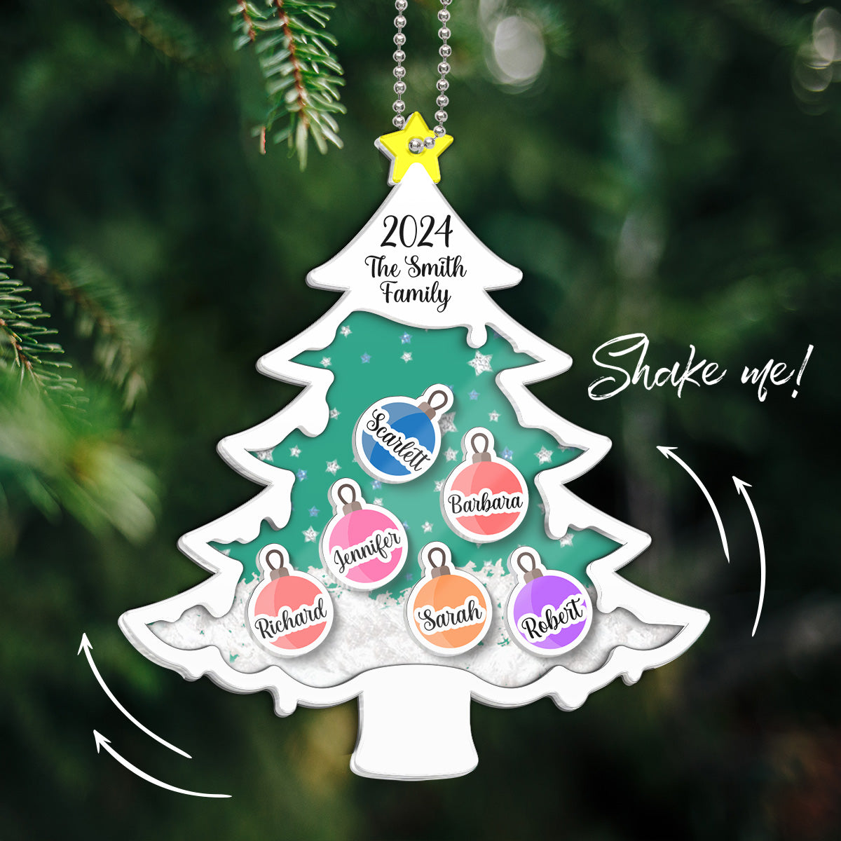 Family Christmas Tree Personalized Shaker Ornament, Christmas Gift For Family Members