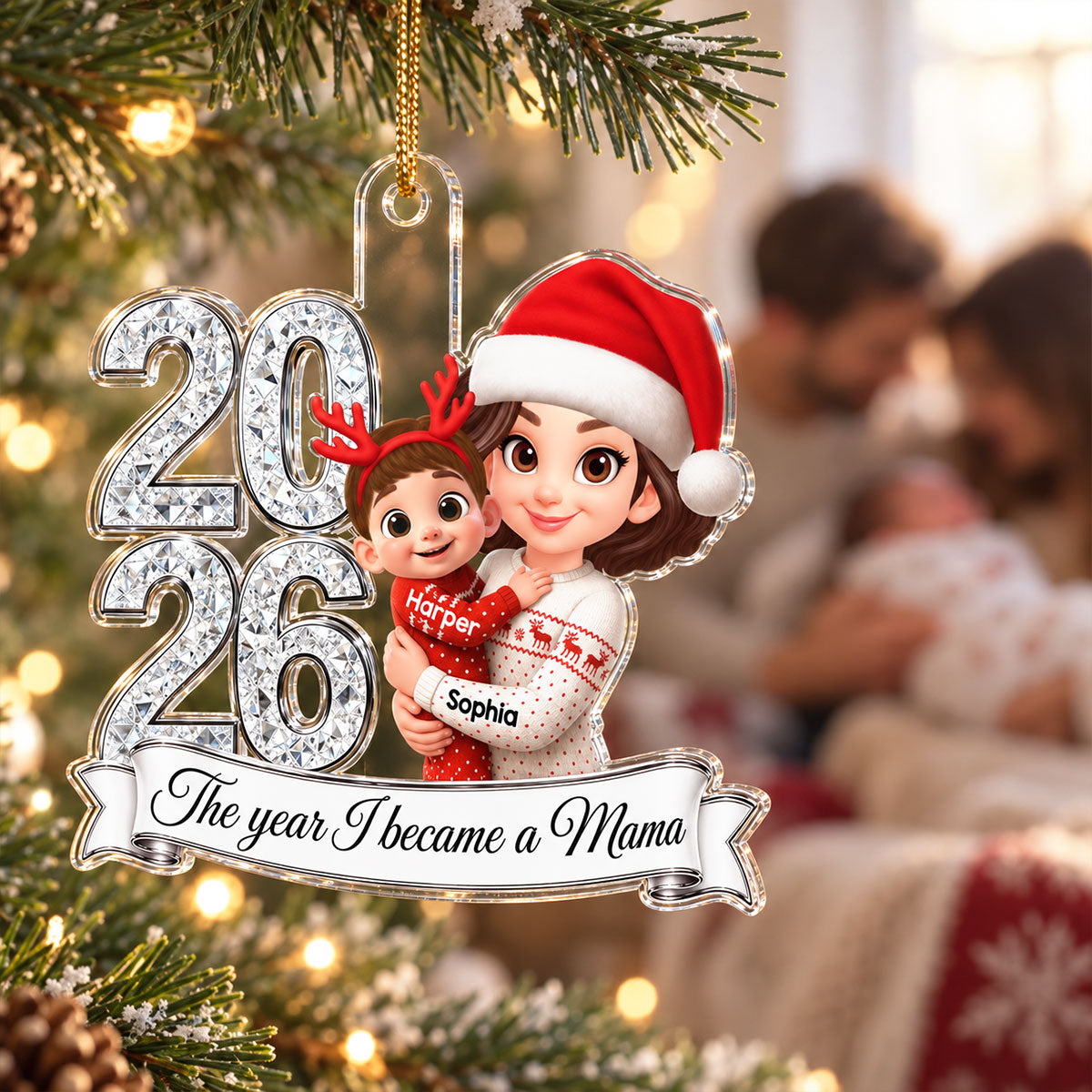 The Year I Became A Mom 2026 2D Flat - Personalized Acrylic Ornament - First Christmas As Mom Keepsake Gift