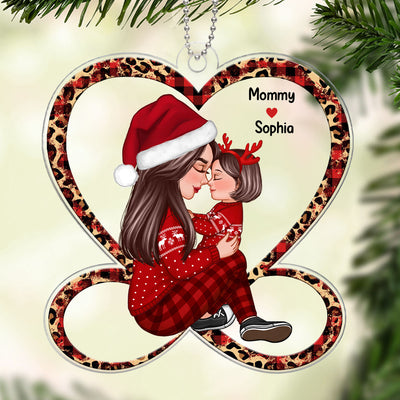 Grandma Mom Holding Kid Sitting On Heart Infinity Personalized Acrylic Ornament