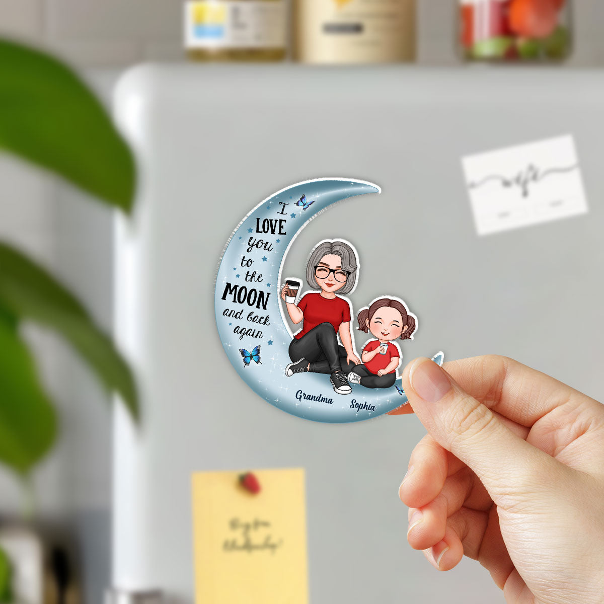 Love To The Moon Cute Grandma & Grandkid Gift For Grandchildren Gift For Grandma Personalized Acrylic Fridge Magnet