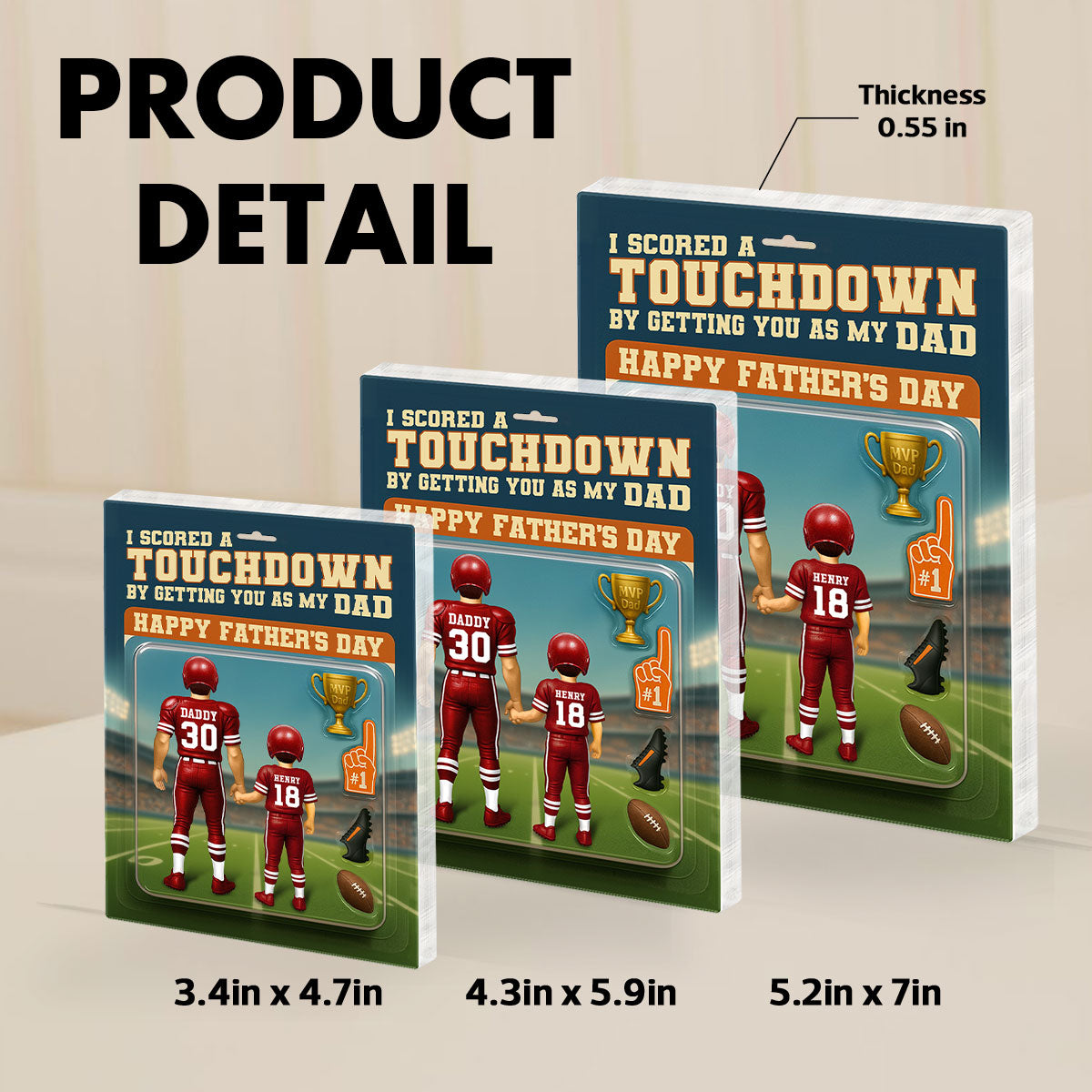 I Scored A Touchdown Getting You as my Dad, Custom Figure Personalized Acrylic Block Plaque, Father's Day Gift for Dad, Gift for Husband