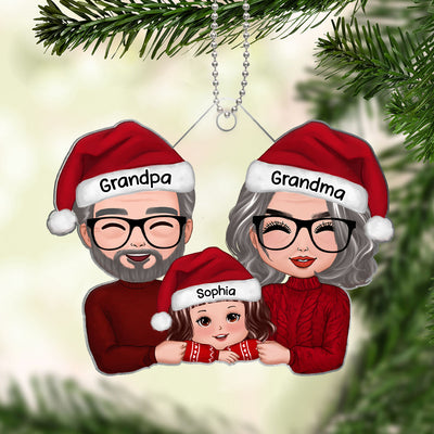 Grandpa Grandma & Grandkid Chin On Hands Christmas Gift Personalized Acrylic Ornament