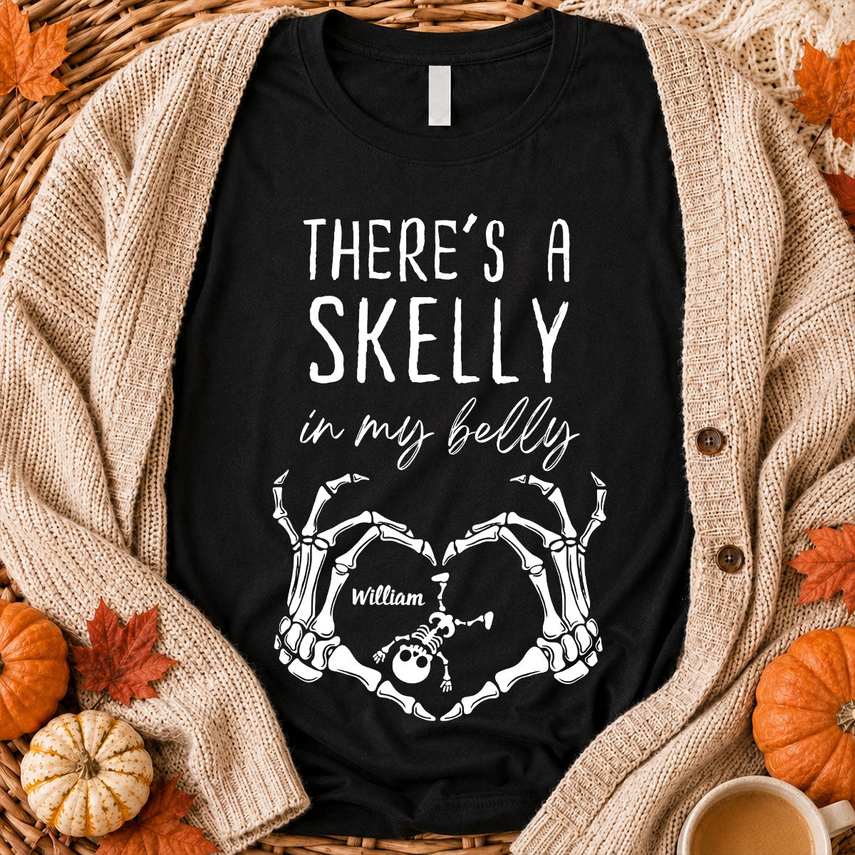 There's A Skelly In My Belly Halloween Pregnancy - Personalized Shirt - Spooky Mama Gift, Funny Pregnancy Gift