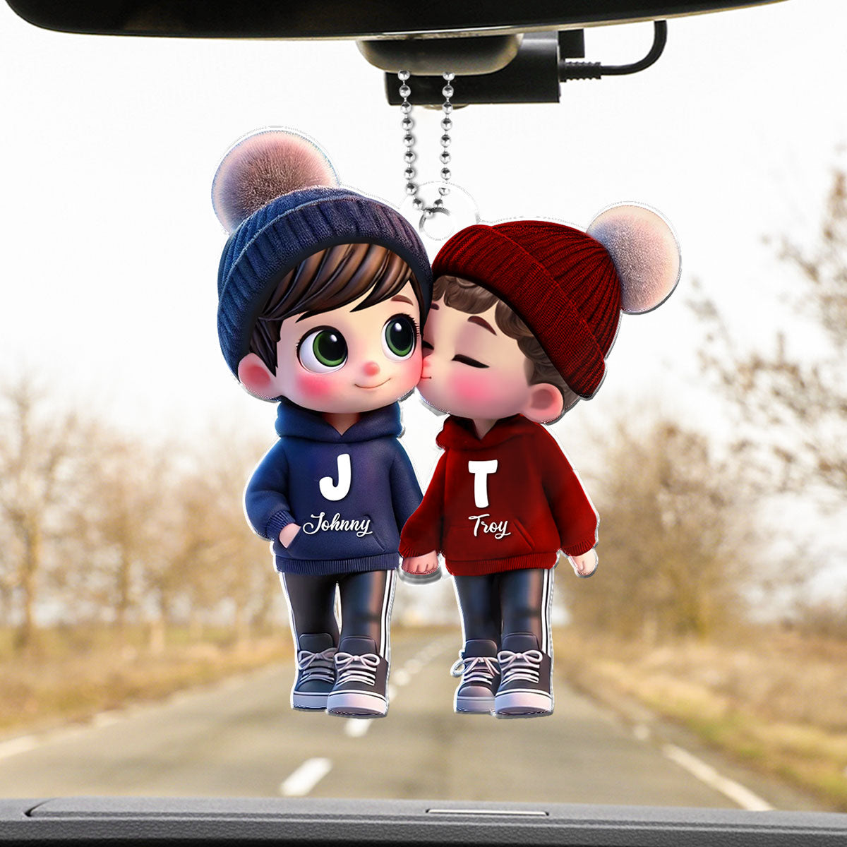 3D Effect Cute LGBTQ Cartoon Couple Summer Vibe Personalized Acrylic Car Ornament, Pride Month Gift