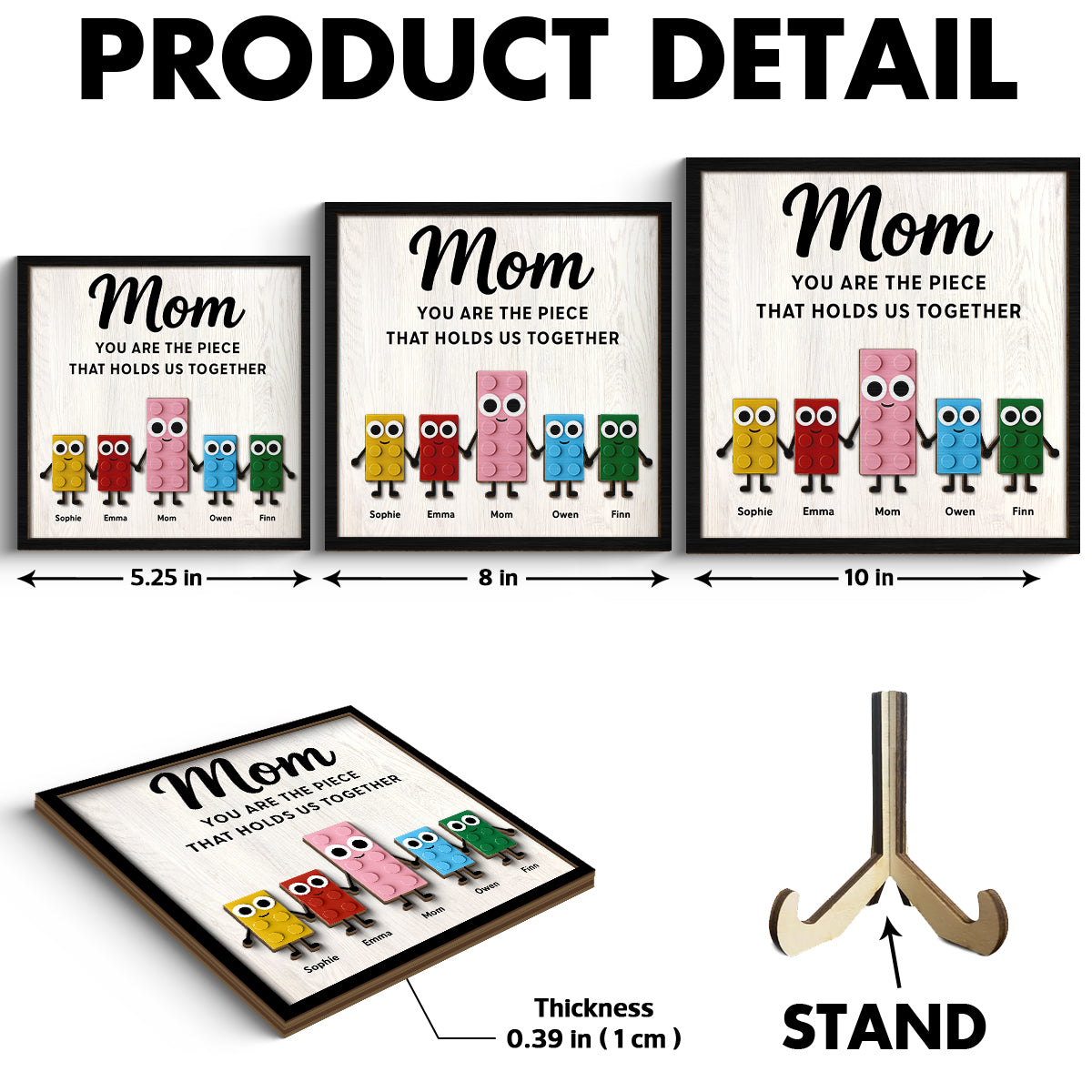 Mom And Kids Cute Puzzle Personalized 2-Layered Wooden Plaque, Gift for Mom, Gift for Wife, Gift for Grandma