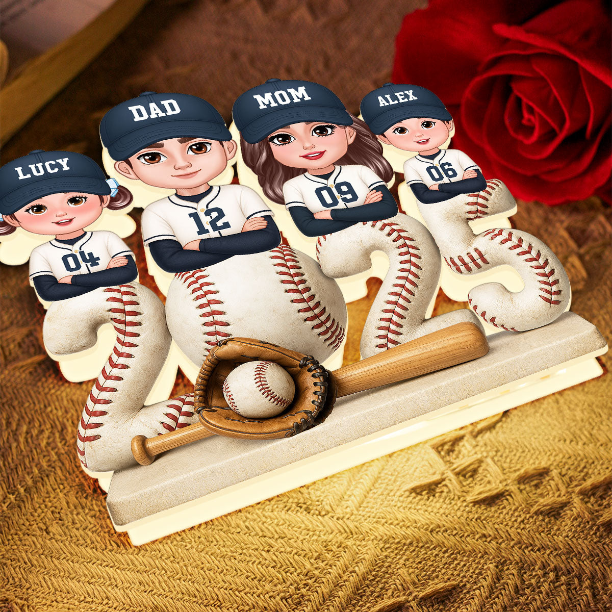 3D Effect Christmas Baseball Team Family - Personalized Light Box