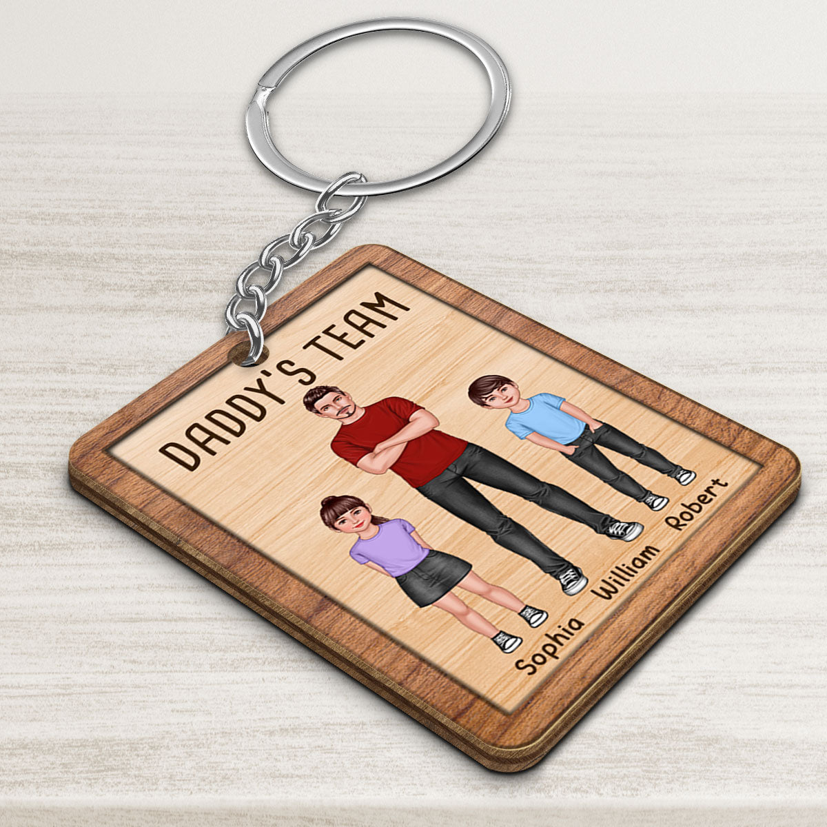 Daddy‘s Team Cool Dads And Kids Personalized Wooden Keychain