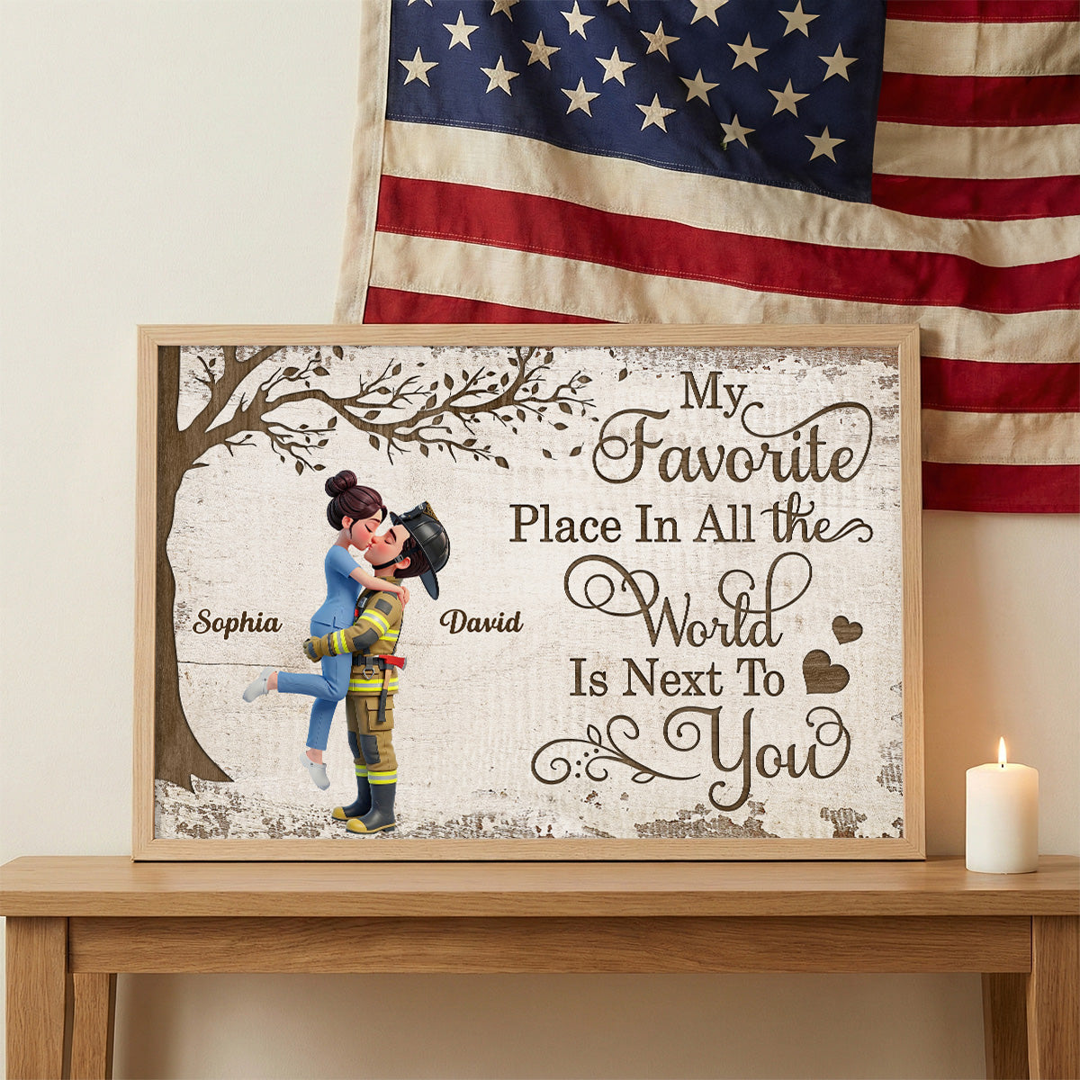 Eternal Love Proud Hero Couple Hugging Kissing Under Tree - Personalized Poster - Valentine's Day Gift For Couple, For Him, For Her, Nurse, Police, Firefighter, Army