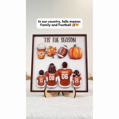 Fall Season 'Tis The Season Football Family Personalized 2-Layer Wooden Plaque