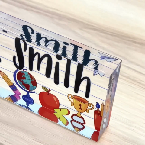Teacher School Things Personalized Acrylic Desk Name Plate, Back To School Gift For Teacher, Office Decor