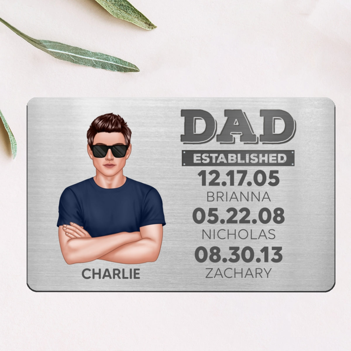Dad Established Man & Kids Personalized Wallet Metal Card
